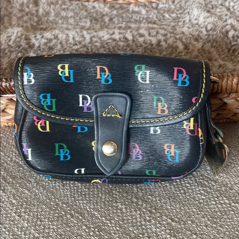 Dooney & Bourke Multicolor Logo Black Leather Wristlet Bag